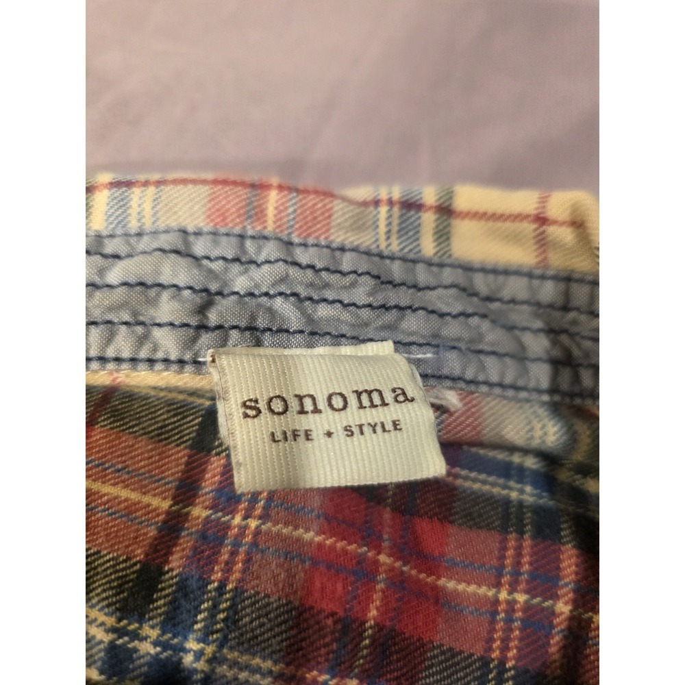Sonoma Button-Down Shirt Mens XL Yellow Red Plaid Long Sleeve - Picture 2 of 4